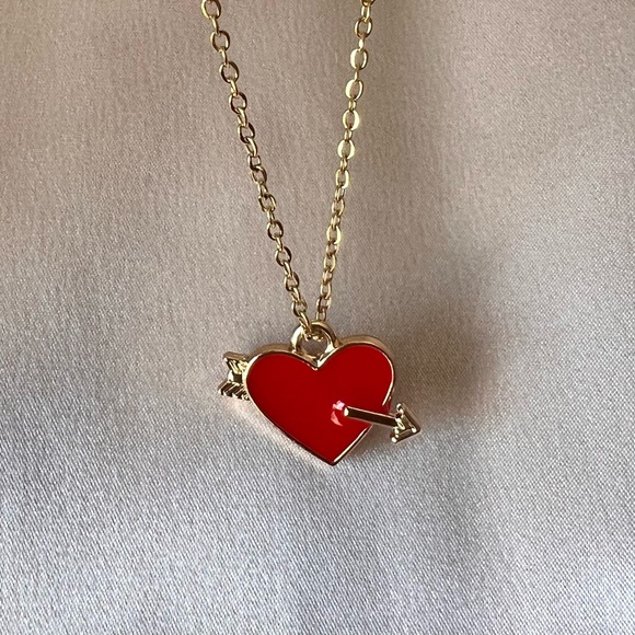 Cupid’s Arrow Red & Gold Heart Pendant Necklace - Picture 1 of 7